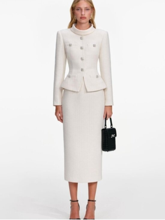 Self-Portrait Dresses & Skirts - Self-Portrait Cream Boucle Tailored Midi Dress